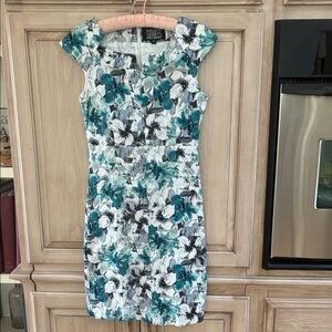 Suitables Women's Floral Dress - Teal, white  and Black sz